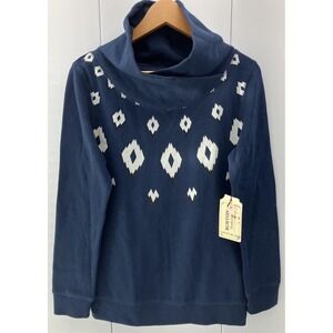 Burton Sweatshirt Womens Small Indigo Blue Fairisle Mock Neck Pullover Patterned